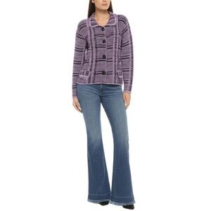 Willow Purple Black Knitted Patterned Fringe Button Cardigan Jacket Large‎